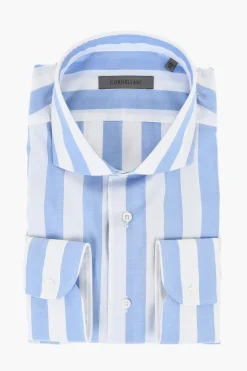 Fashion Camicia in Cotone e Seta a Righe Awning Uomo Camicie