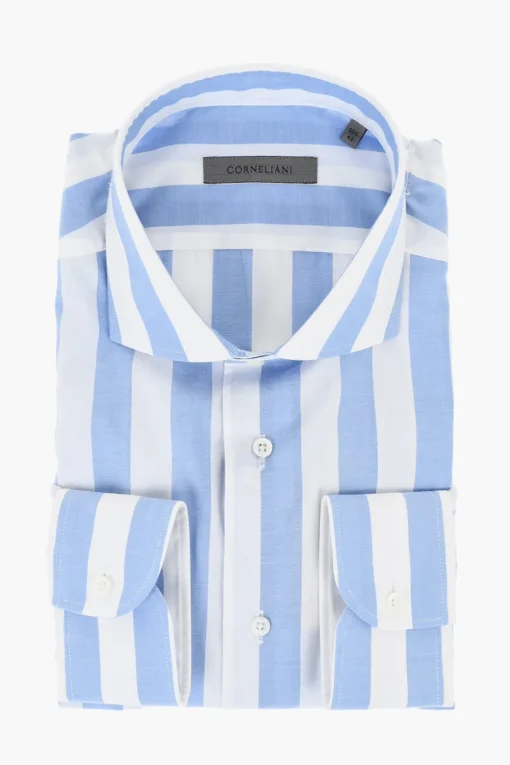 Fashion Camicia in Cotone e Seta a Righe Awning Uomo Camicie