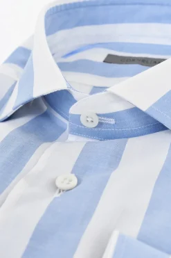 Fashion Camicia in Cotone e Seta a Righe Awning Uomo Camicie