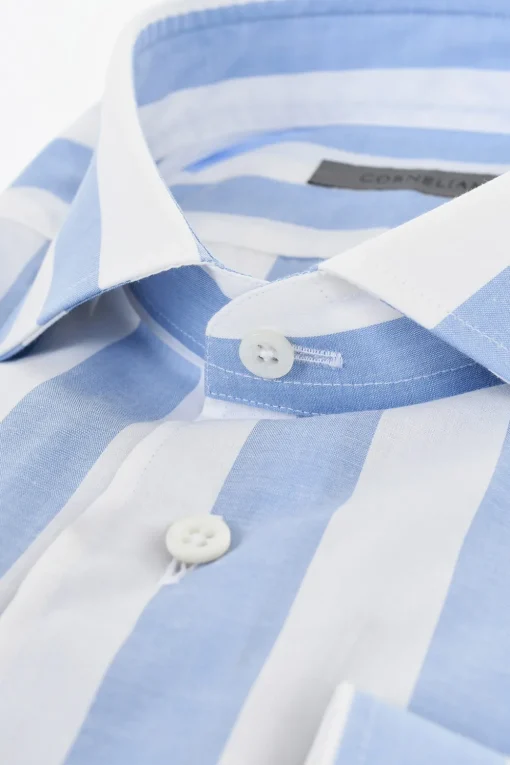 Fashion Camicia in Cotone e Seta a Righe Awning Uomo Camicie