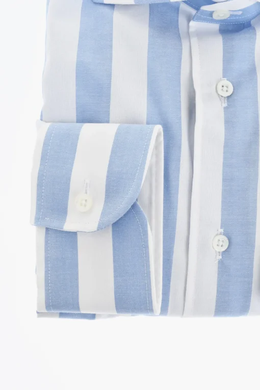 Fashion Camicia in Cotone e Seta a Righe Awning Uomo Camicie