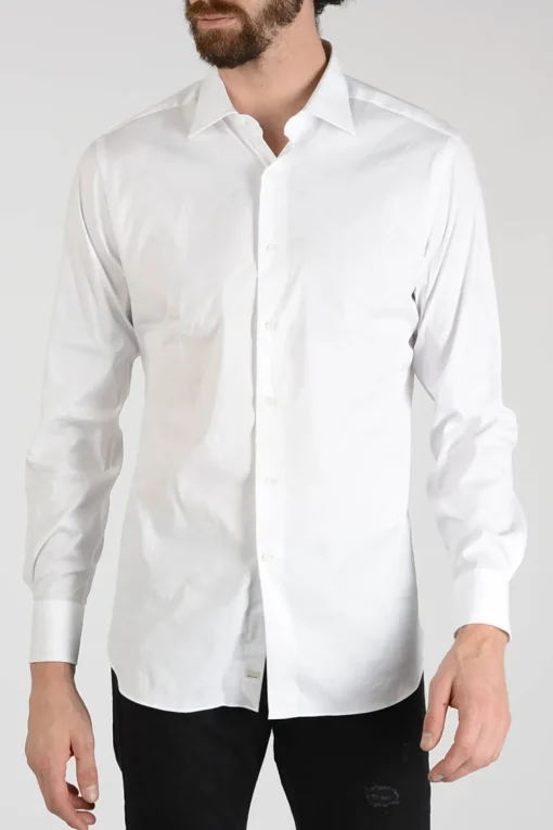 Fashion Camicia in Cotone Misto Con Collo Francese Uomo Camicie