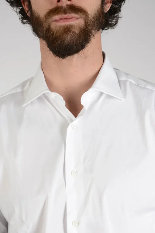 Fashion Camicia in Cotone Misto Con Collo Francese Uomo Camicie