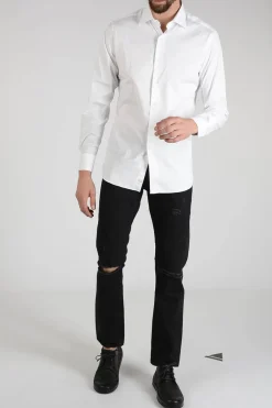 Fashion Camicia in Cotone Misto Con Collo Francese Uomo Camicie