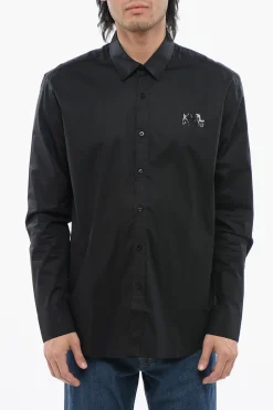 Camicia in Cotone Stretch con Logo Tono su Tono>Karl Lagerfeld Hot
