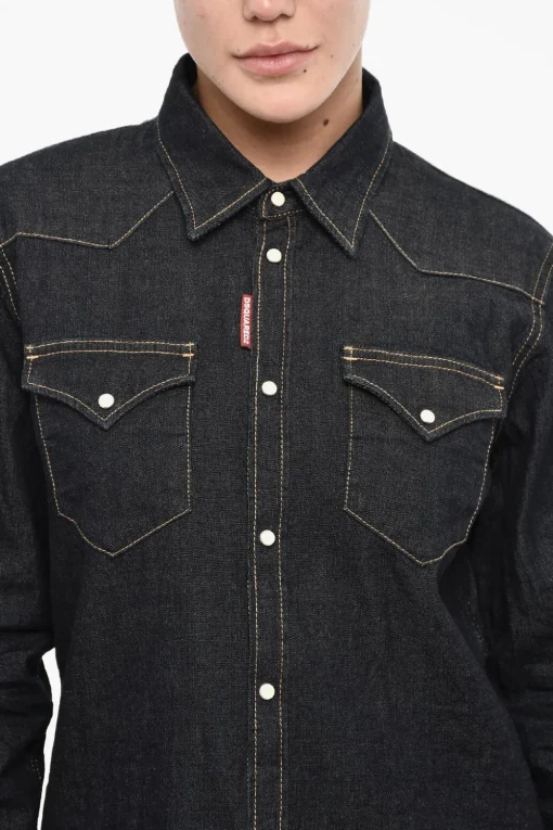 Fashion Camicia in Denim con Doppio Taschino Donna Camicie