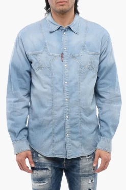 Online Camicia in Denim con Motivo Star Uomo Camicie