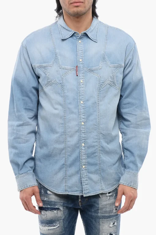 Online Camicia in Denim con Motivo Star Uomo Camicie