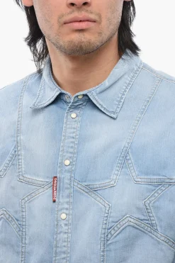 Online Camicia in Denim con Motivo Star Uomo Camicie