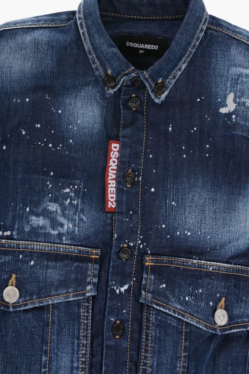 Camicia in Denim Effetto Vintage Button Down>Dsquared2 Kids Outlet