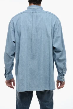 Fashion Camicia in Denim Leggero Button Down Uomo Camicie
