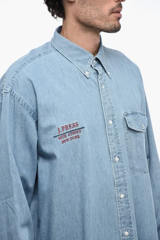 Fashion Camicia in Denim Leggero Button Down Uomo Camicie