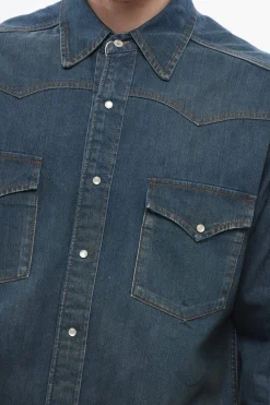 Clearance Camicia In Denim Mid Wash Con Tasche Frontali Uomo Camicie