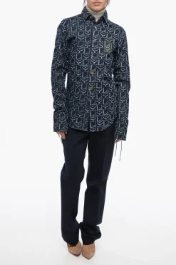 Camicia in Denim Monogram con Polsini Lace-up></noscript>Ludovic de Saint Sernin Discount