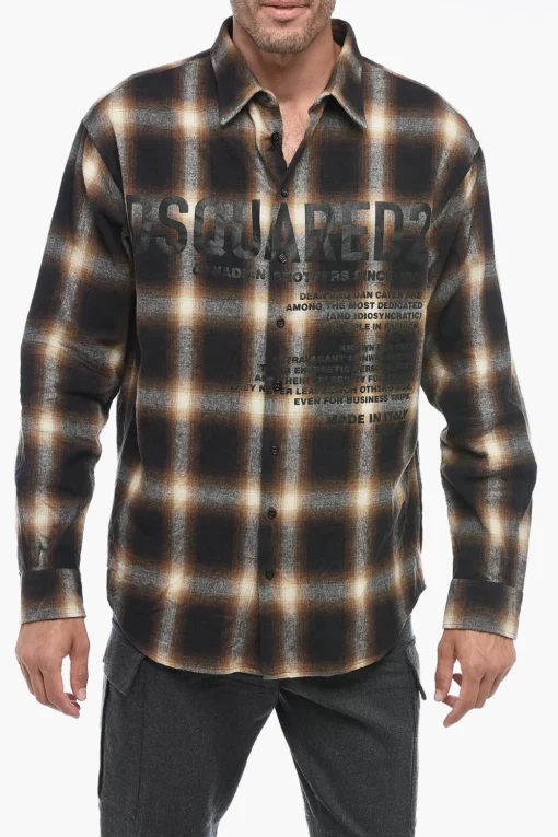 Camicia in Flanella con Stampa Lettering>Dsquared2 Online