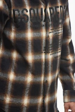 Camicia in Flanella con Stampa Lettering></noscript>Dsquared2 Online