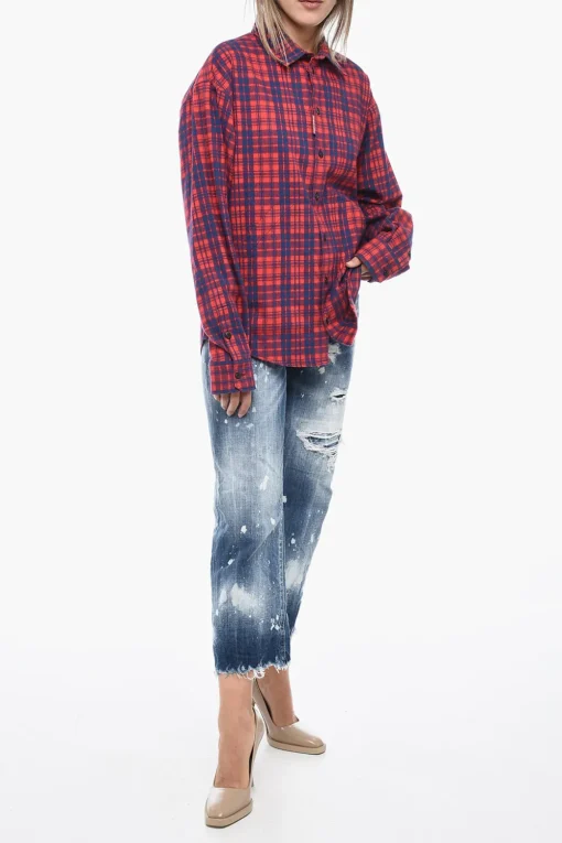 Hot Camicia in Flanella di Cotone con Motivo Tartan Donna Camicie