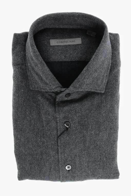 Camicia in Flanella di Cotone con Collo Francese>Corneliani Outlet