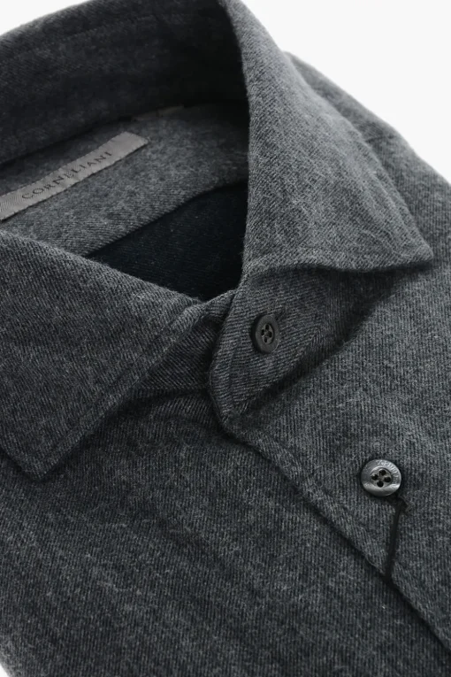 Camicia in Flanella di Cotone con Collo Francese>Corneliani Outlet