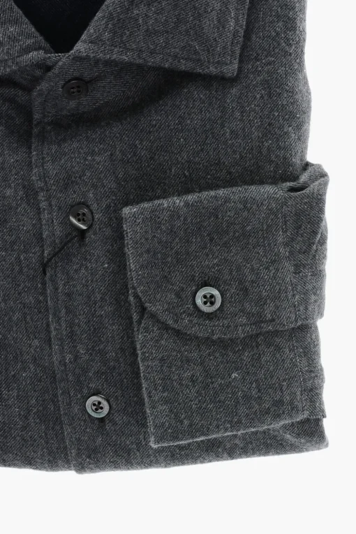 Camicia in Flanella di Cotone con Collo Francese>Corneliani Outlet