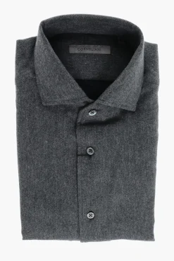Discount Camicia in Flanella di Cotone con Collo Francese Uomo Camicie