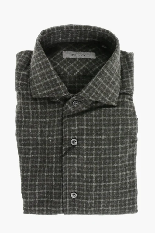 Camicia in Flanella di Cotone a Quadri>Corneliani Clearance