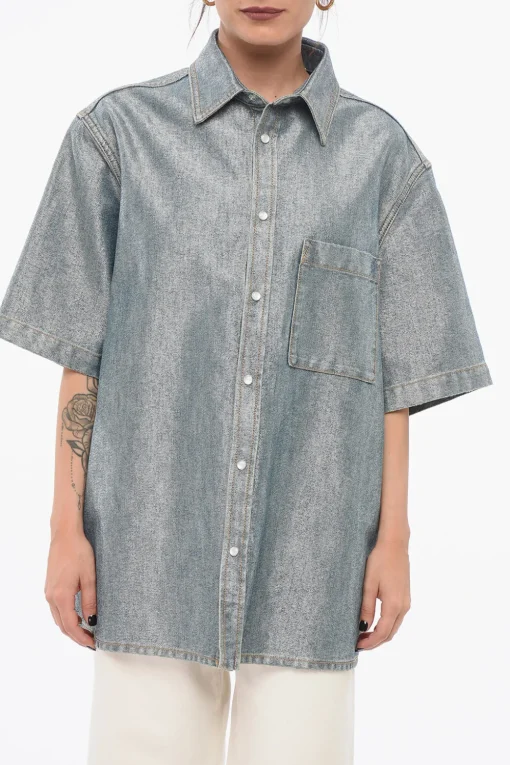 Hot Camicia In Jeans Misto Lurex A Maniche Corte Donna Camicie