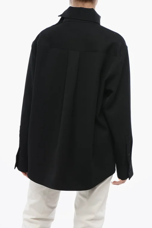 Sale Camicia in Lana Gaberdine con Collo Button-down Donna Camicie
