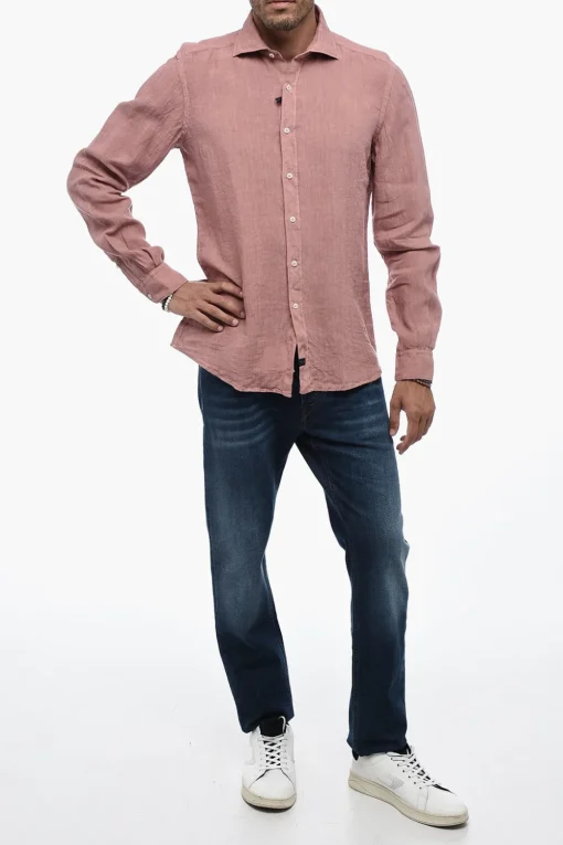 Hot Camicia In Lino A Maiche Lunghe Uomo Camicie