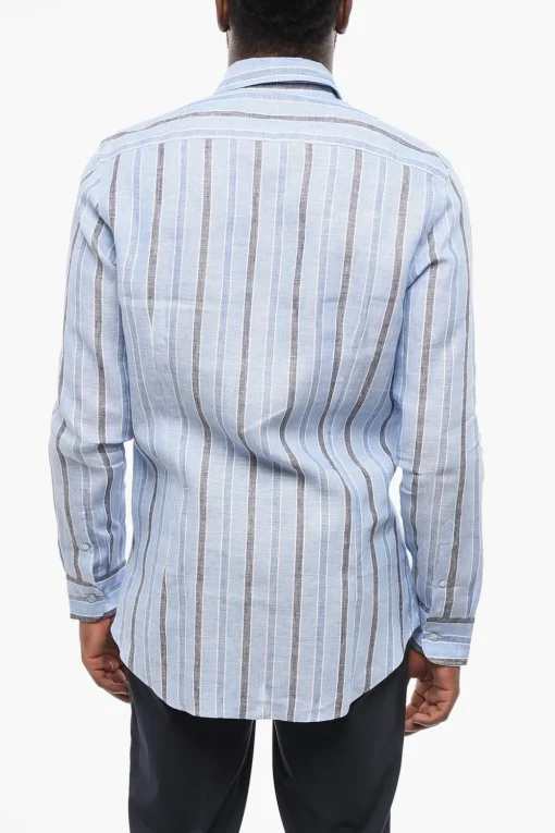 Camicia in Lino a Righe Awning con Logo Ricamato>Etro New