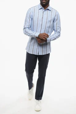 Camicia in Lino a Righe Awning con Logo Ricamato></noscript>Etro New