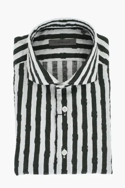 Camicia in Lino a Righe Bicolore>Corneliani Fashion