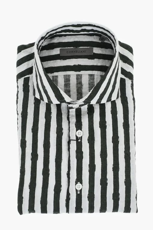 Camicia in Lino a Righe Bicolore>Corneliani Fashion