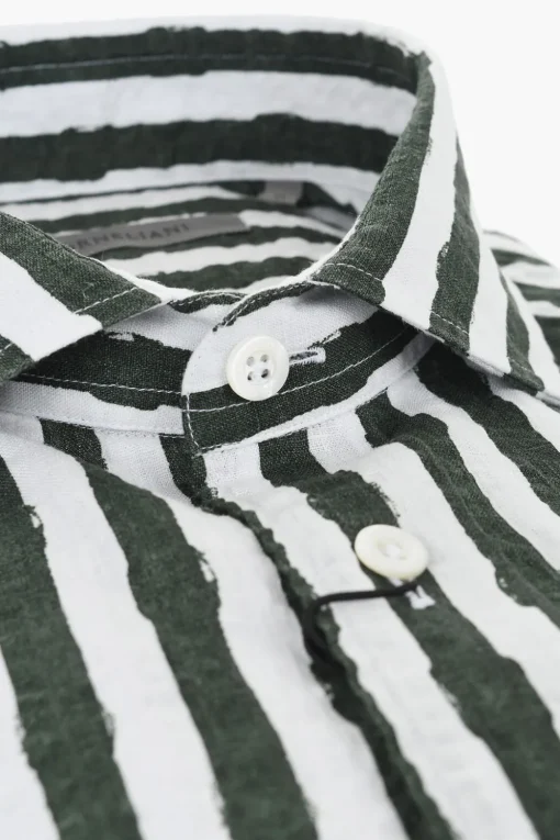 Camicia in Lino a Righe Bicolore>Corneliani Fashion