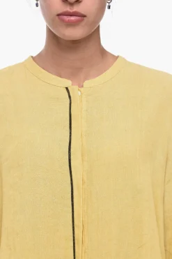 Fashion Camicia in Lino con Collo Coreano Donna Camicie