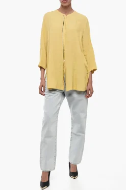 Fashion Camicia in Lino con Collo Coreano Donna Camicie