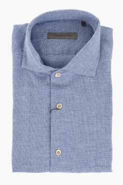 Camicia in Lino con Motivo Micro Pied de Poule>Corneliani Clearance