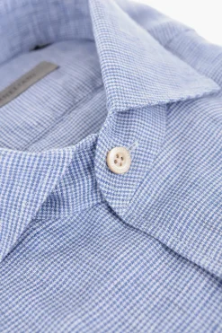 Camicia in Lino con Motivo Micro Pied de Poule>Corneliani Clearance