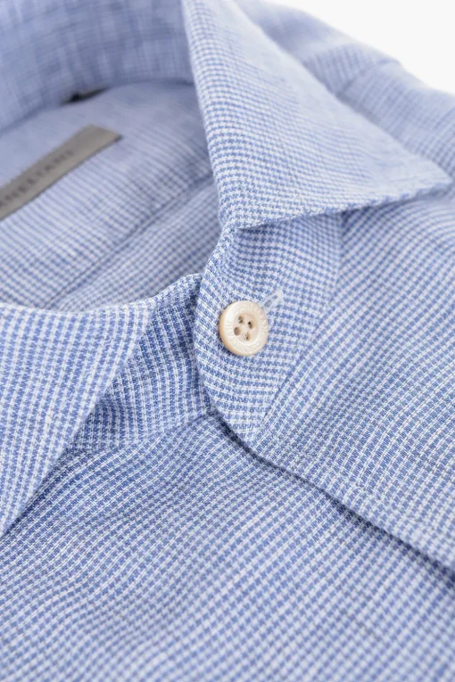 Camicia in Lino con Motivo Micro Pied de Poule>Corneliani Clearance