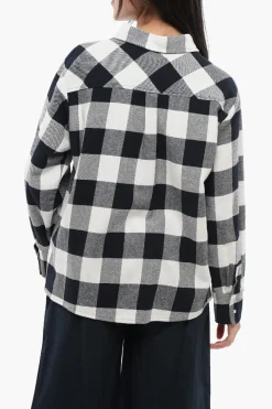 Discount Camicia in Misto Cotone Plaid Check con Dettagli Frangiati Donna Camicie
