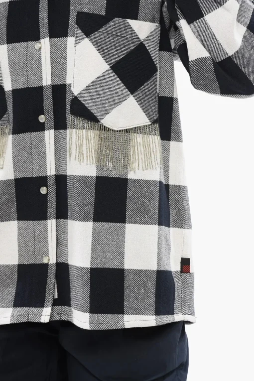 Discount Camicia in Misto Cotone Plaid Check con Dettagli Frangiati Donna Camicie