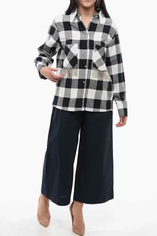 Discount Camicia in Misto Cotone Plaid Check con Dettagli Frangiati Donna Camicie