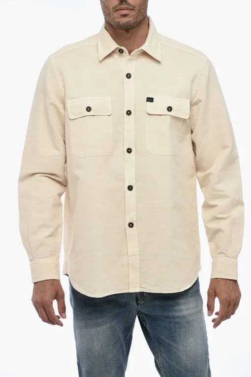 New Camicia In Misto Lino A Maniche Lunghe Uomo Camicie