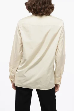 Sale Camicia in Nylon con Dettagli Ruffle e Collo Coreano Donna Camicie
