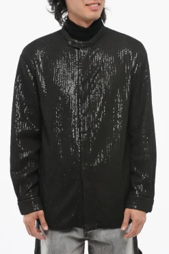 Fashion Camicia in Paillettes con Collo Coreano Uomo Camicie