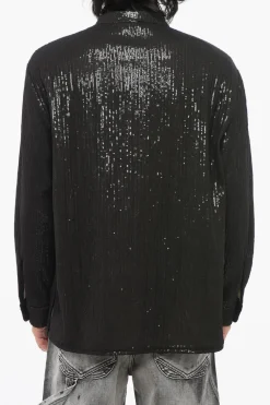 Fashion Camicia in Paillettes con Collo Coreano Uomo Camicie
