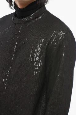 Fashion Camicia in Paillettes con Collo Coreano Uomo Camicie