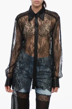 Camicia in Pizzo con Collo Italiano in Satin>Dolce & Gabbana Clearance