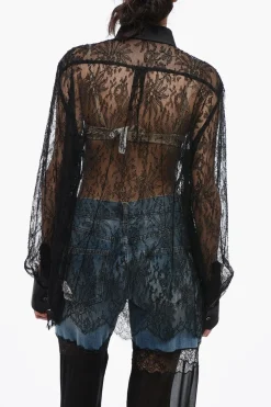 Camicia in Pizzo con Collo Italiano in Satin>Dolce & Gabbana Clearance