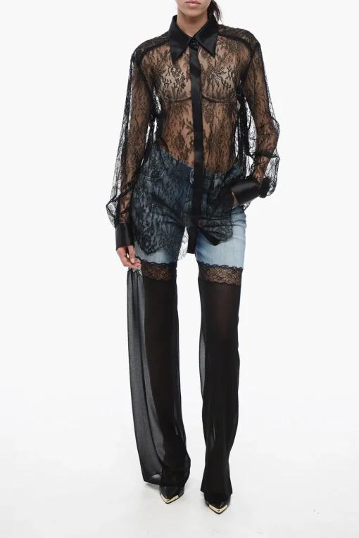 Camicia in Pizzo con Collo Italiano in Satin>Dolce & Gabbana Clearance